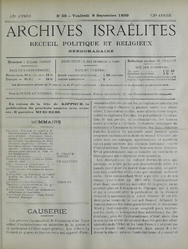 Archives israélites de France. Vol.60 N°36 (08 sept. 1899)